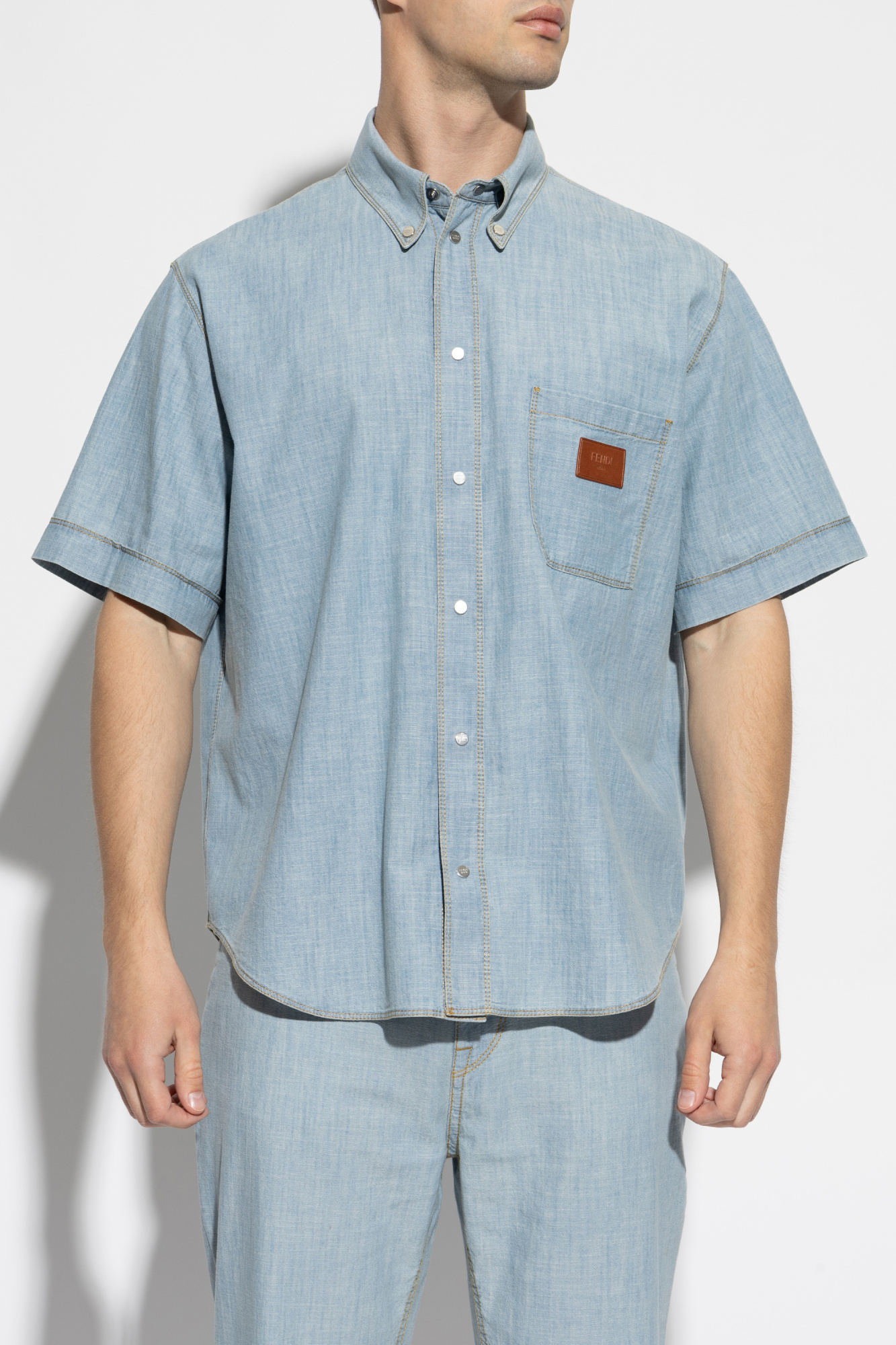 Blue Denim shirt with short sleeves Fendi - Vitkac AS